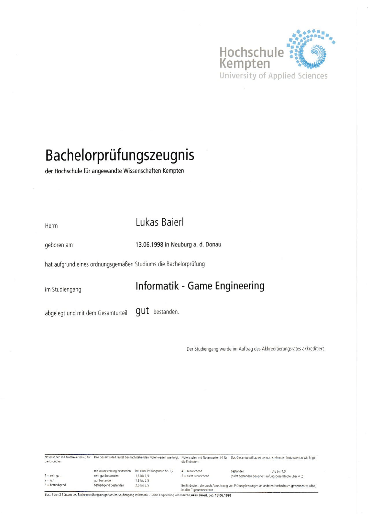 Bachelorprüfungszeugnis
